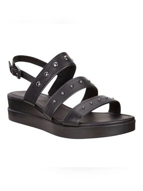Ecco Studded Leather Wedge Sandals Black Women's 39